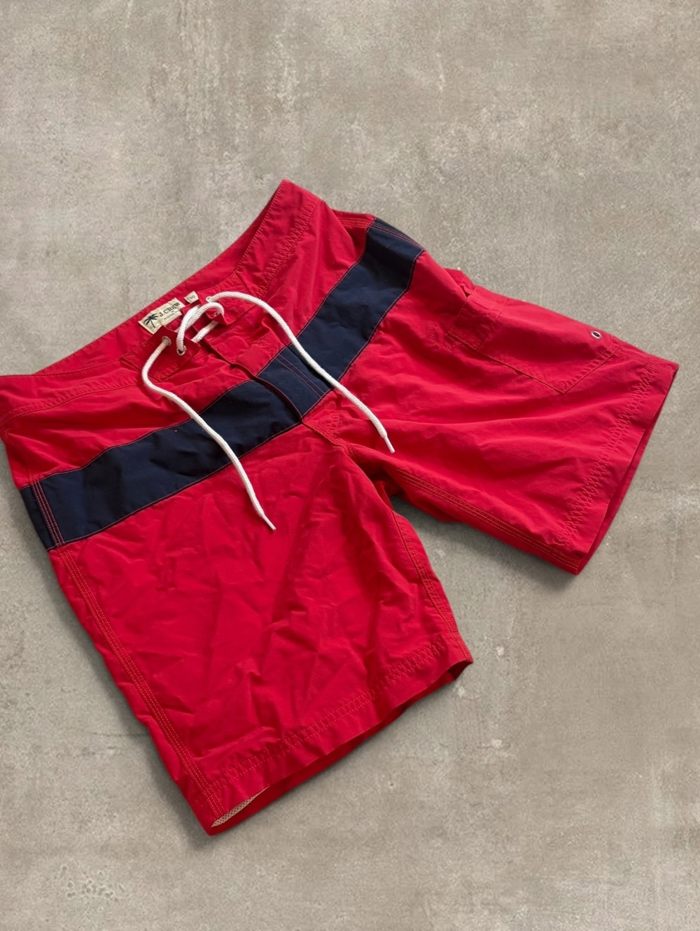 Vintage J.Crew Mens Size 30 Red Navy Stripe Board Shorts Swim Trunks Beach Wear